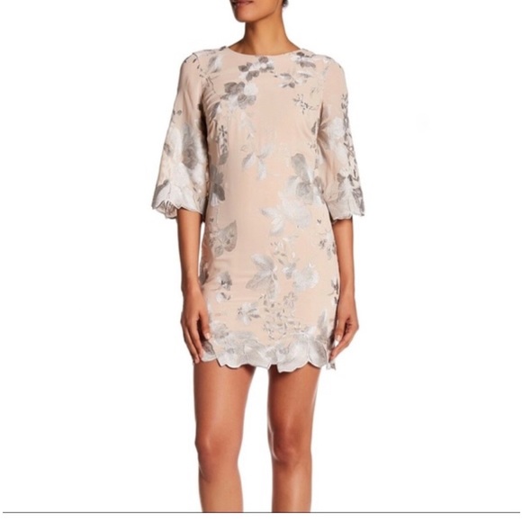 Dress the Population Dresses & Skirts - Dress the Population Paige Nude Sheath Dress Silver Embroidery